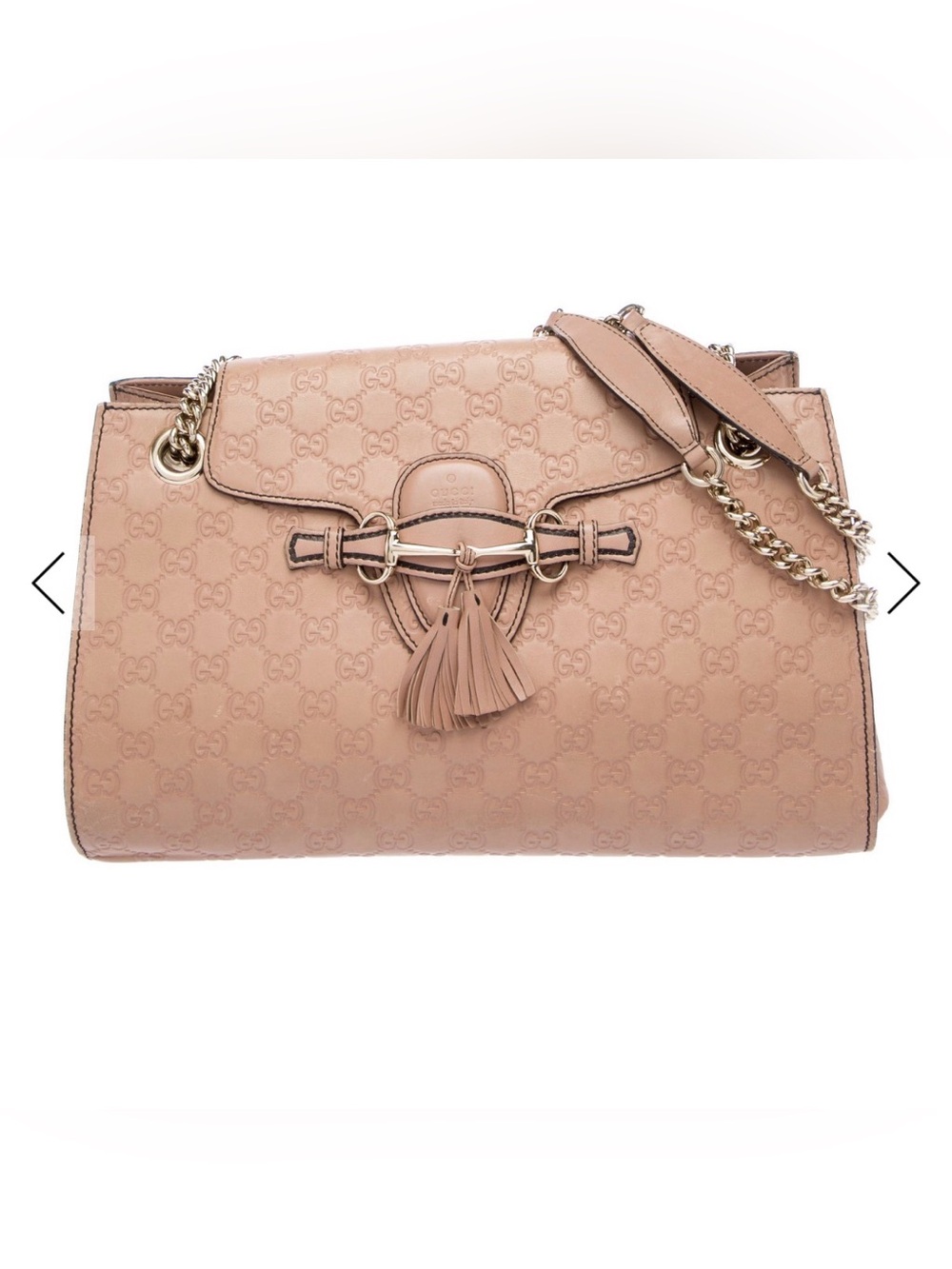 Gucci Blush Pink Embossed Leather Shoulder Bag with Tassel